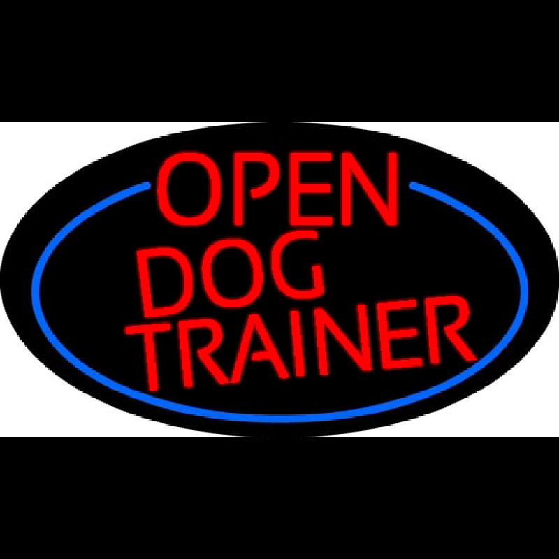 Red Open Dog Trainer Oval With Blue Border Neonskylt