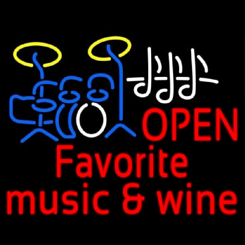 Red Open Music Fovorite Music And Wine Neonskylt