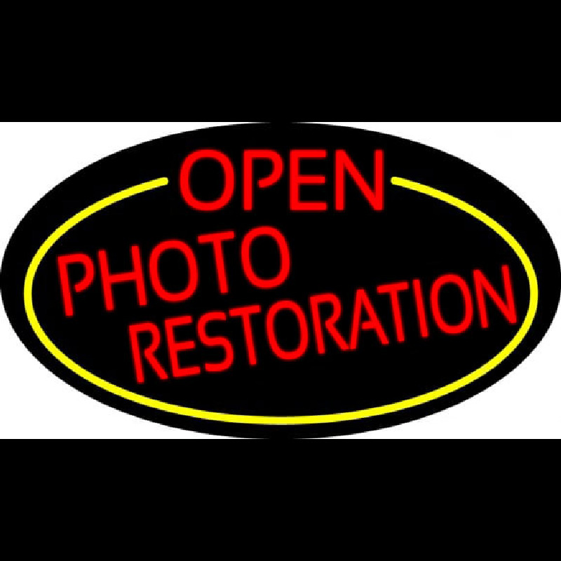 Red Open Photo Restoration Oval With Yellow Border Neonskylt