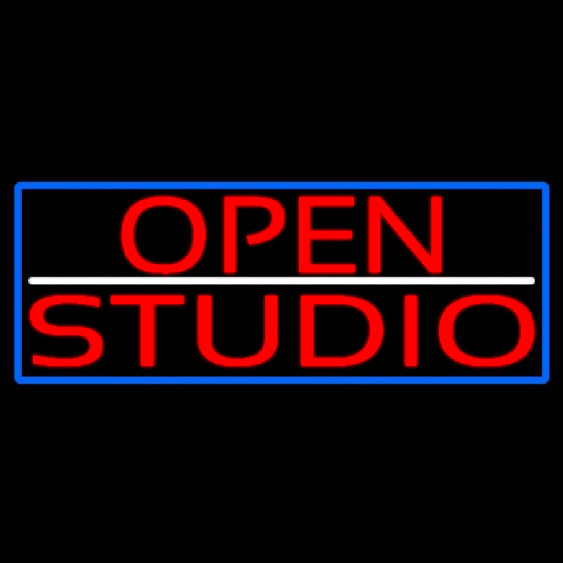Red Open Studio With Blue Border Neonskylt