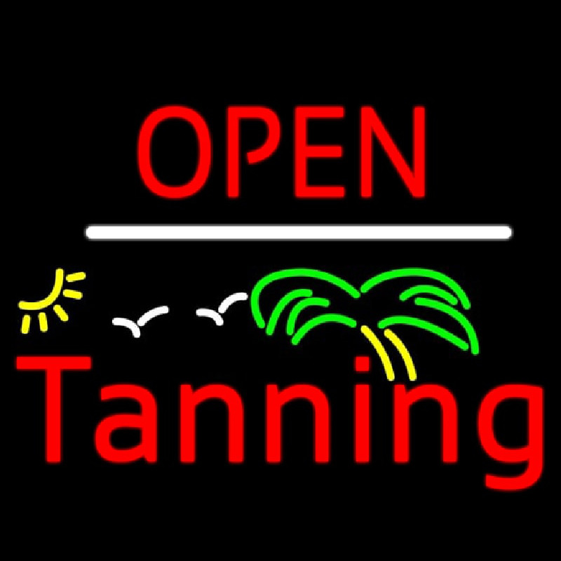 Red Open Tanning Palm Tree Neonskylt