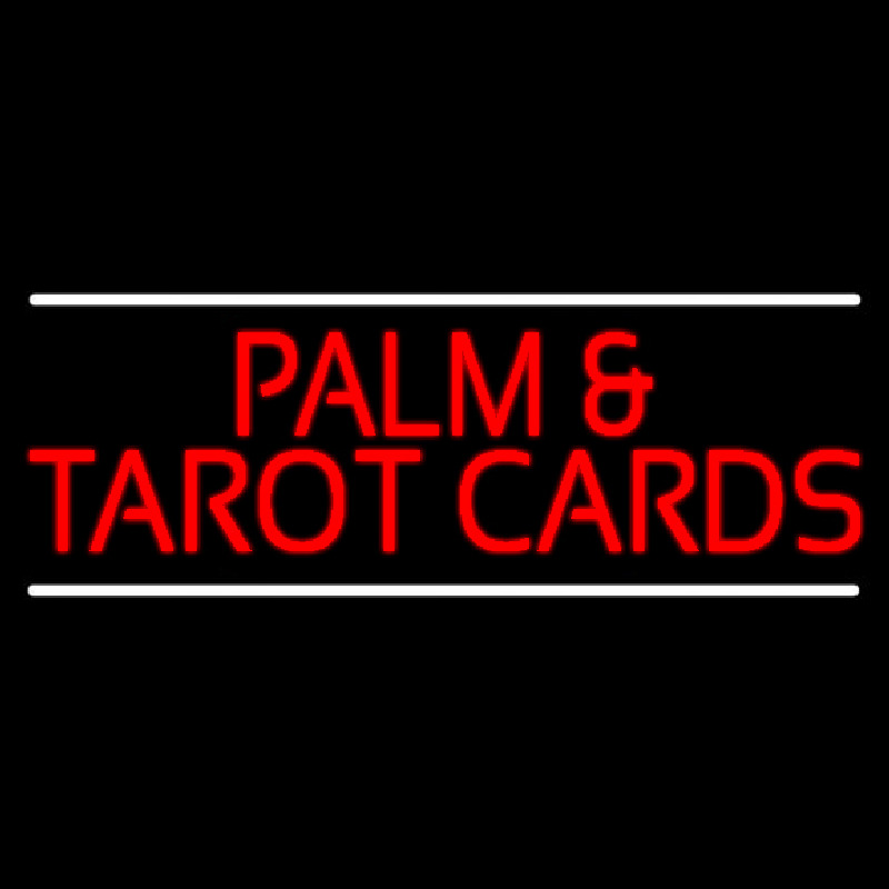 Red Palm And Tarot Cards Block With White Line Neonskylt