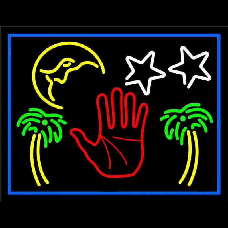 Red Palm Logo Psychic Blue Border Neonskylt