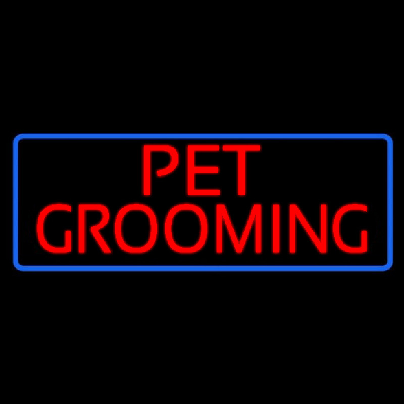 Red Pet Grooming Blue Border Neonskylt
