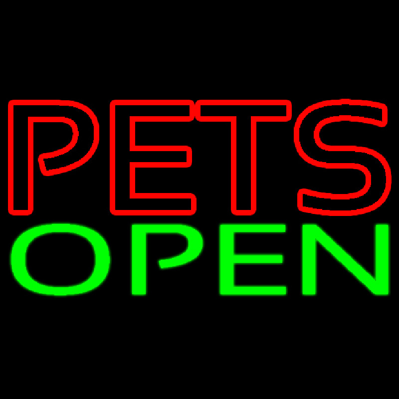 Red Pets Green Open Neonskylt