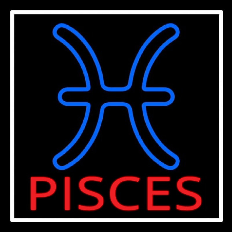 Red Pisces White Border Neonskylt
