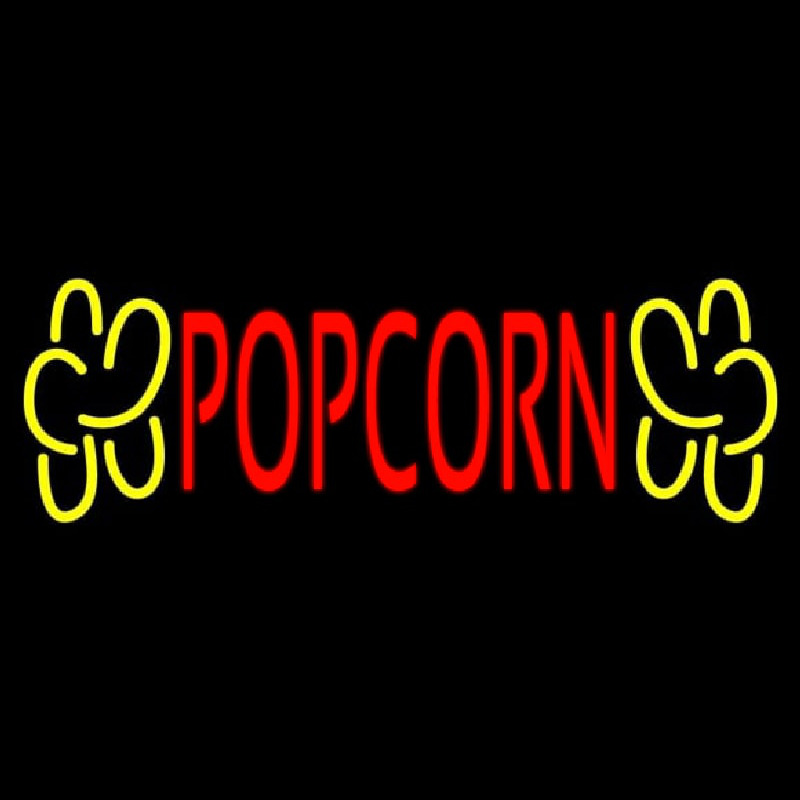 Red Popcorn Yellow Logo Neonskylt