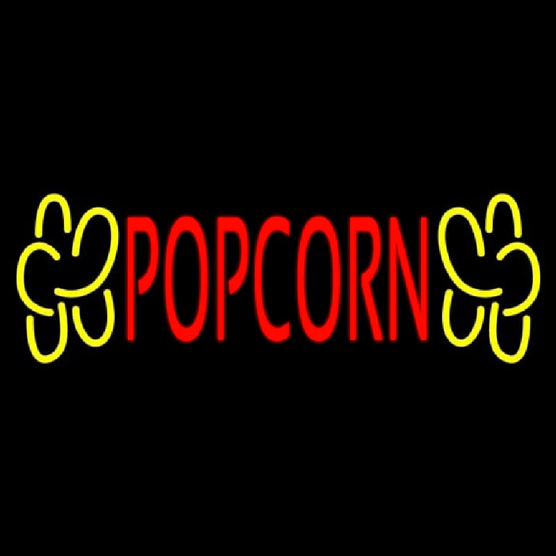 Red Popcorn Yellow Logo Neonskylt