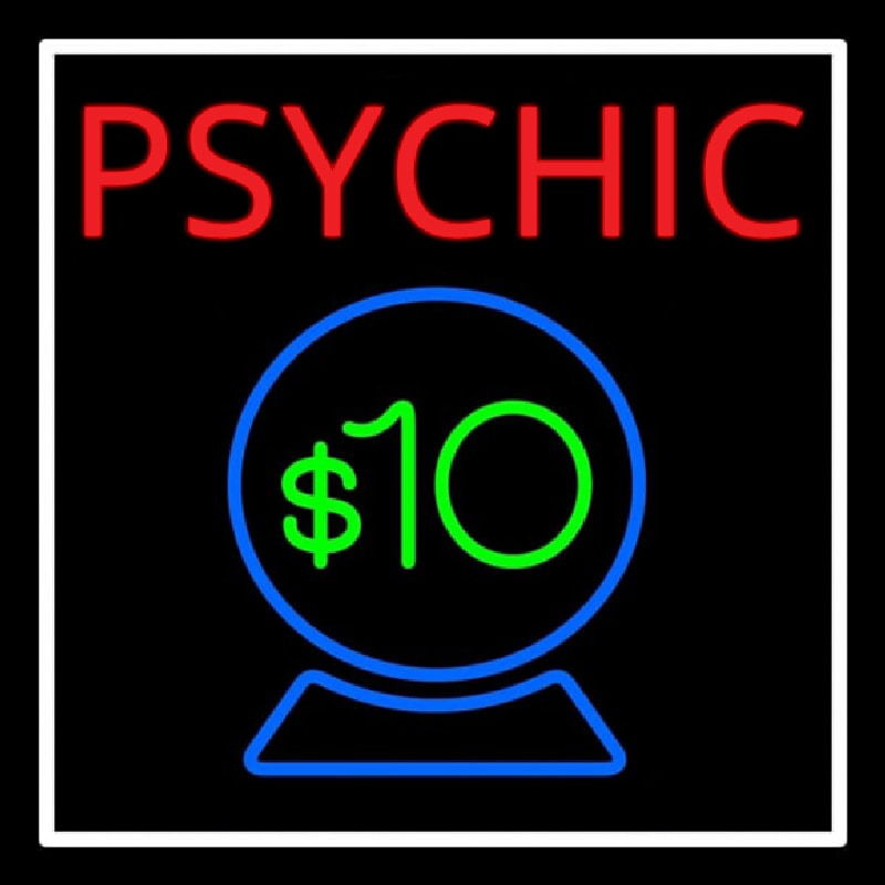 Red Psychic Blue Crystal Globe And White Border Neonskylt