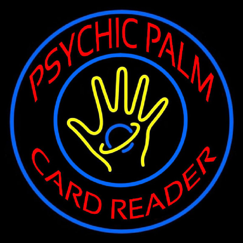 Red Psychic Palm Card Reader Blue Border Neonskylt