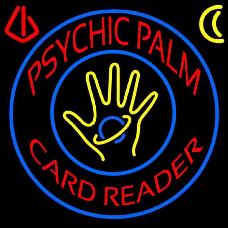 Red Psychic Palm Card Reader Blue Circle Neonskylt