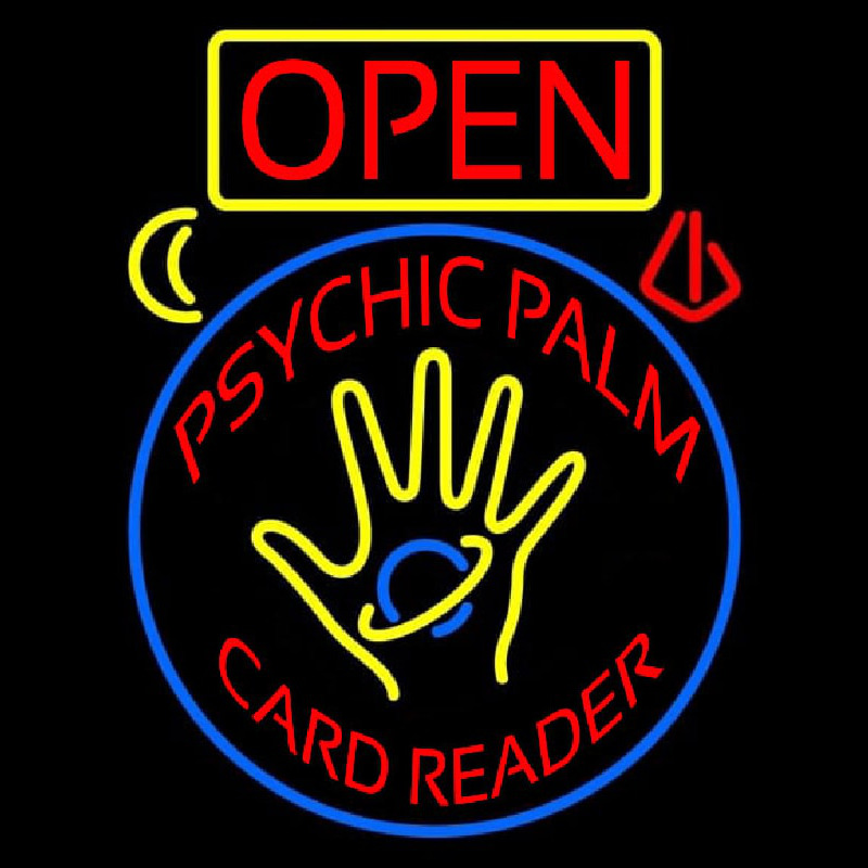 Red Psychic Palm Card Reader Open And Logo Neonskylt