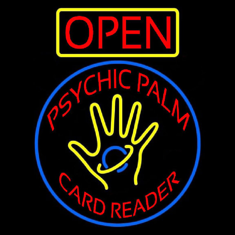 Red Psychic Palm Card Reader Open Neonskylt