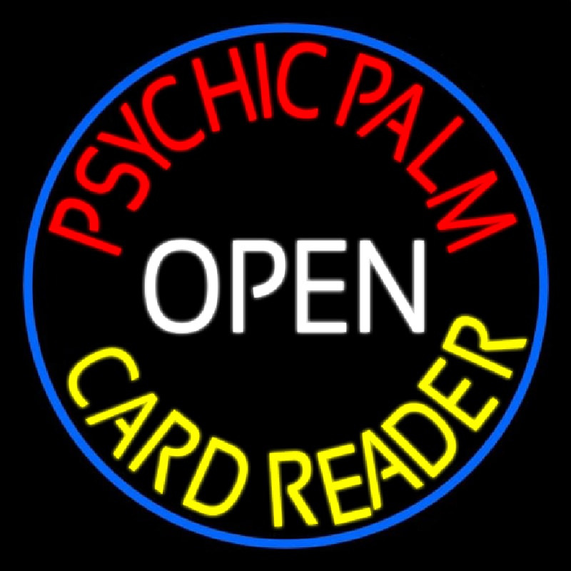 Red Psychic Palm Yellow Card Reader White Open Neonskylt