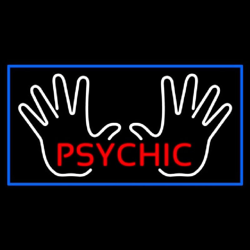 Red Psychic White Palms And Blue Border Neonskylt