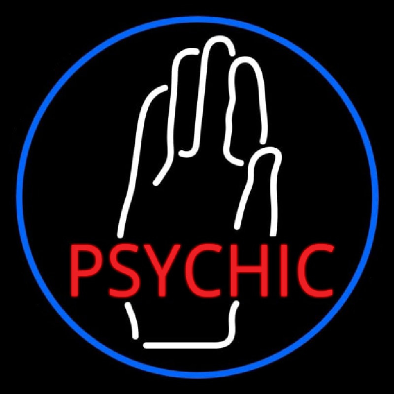 Red Psychic With White Palm Blue Border Neonskylt