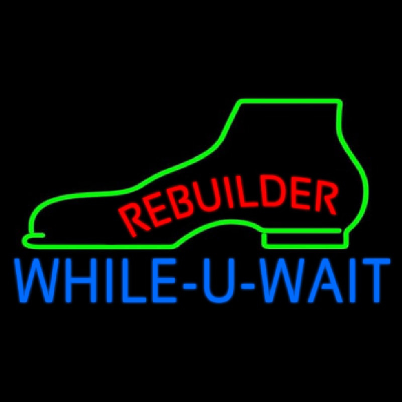 Red Rebuilder Blue While You Wait Neonskylt