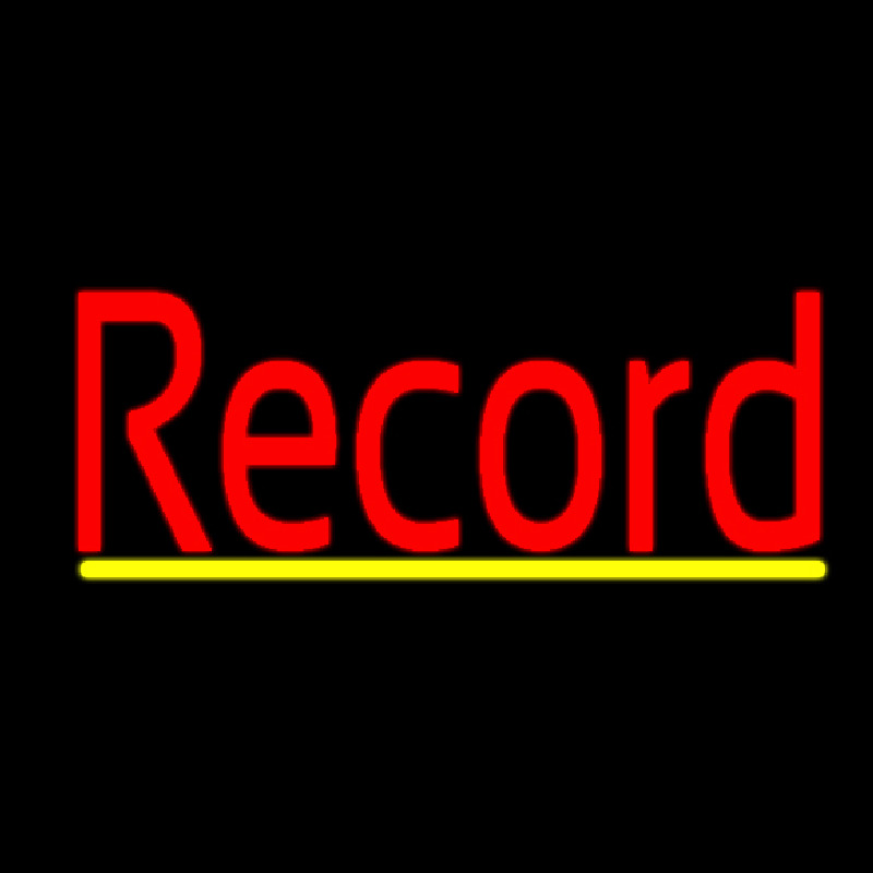 Red Record Cursive Yellow Line 2 Neonskylt