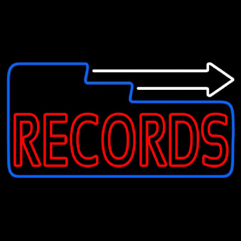 Red Records Block With White Arrow 3 Neonskylt