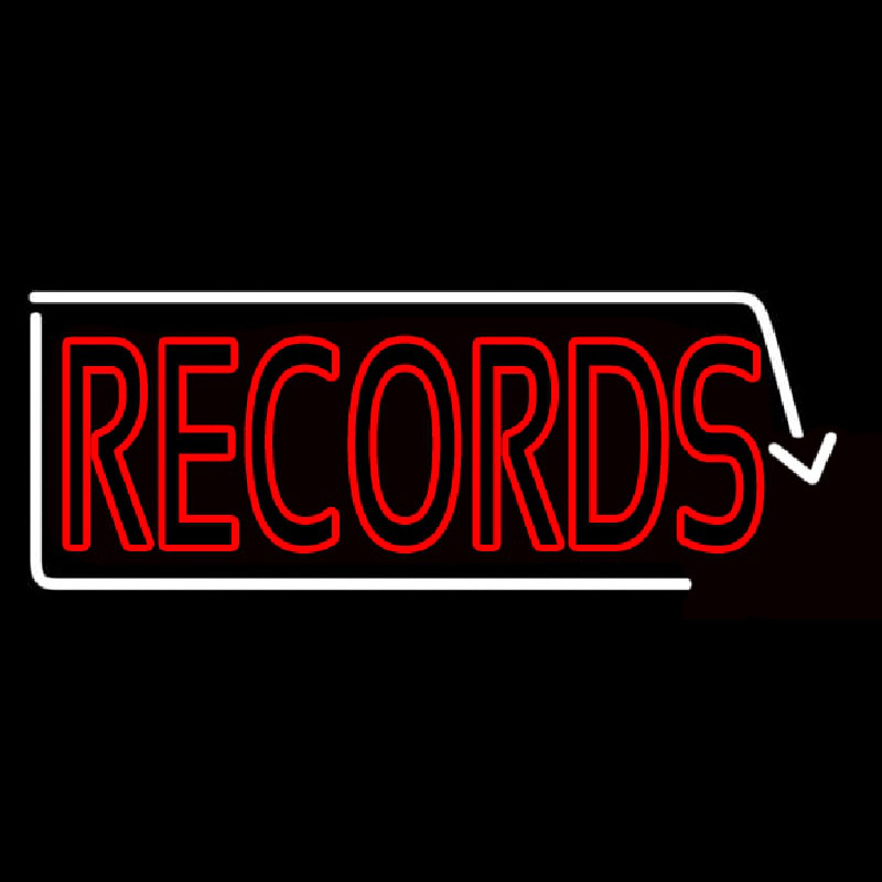 Red Records With White Arrow 2 Neonskylt