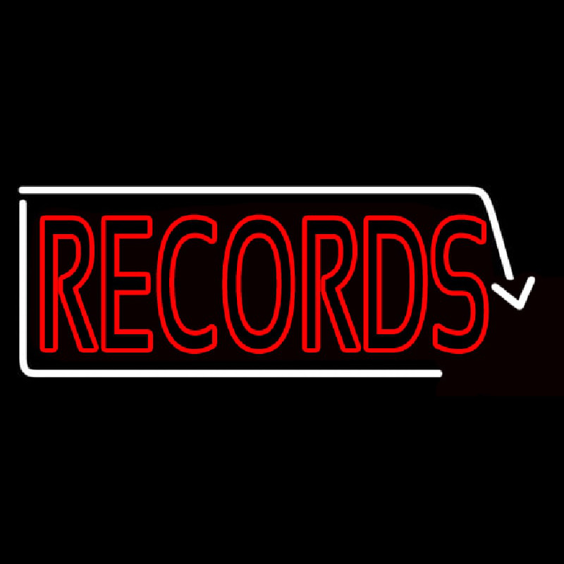 Red Records With White Arrow 2 Neonskylt