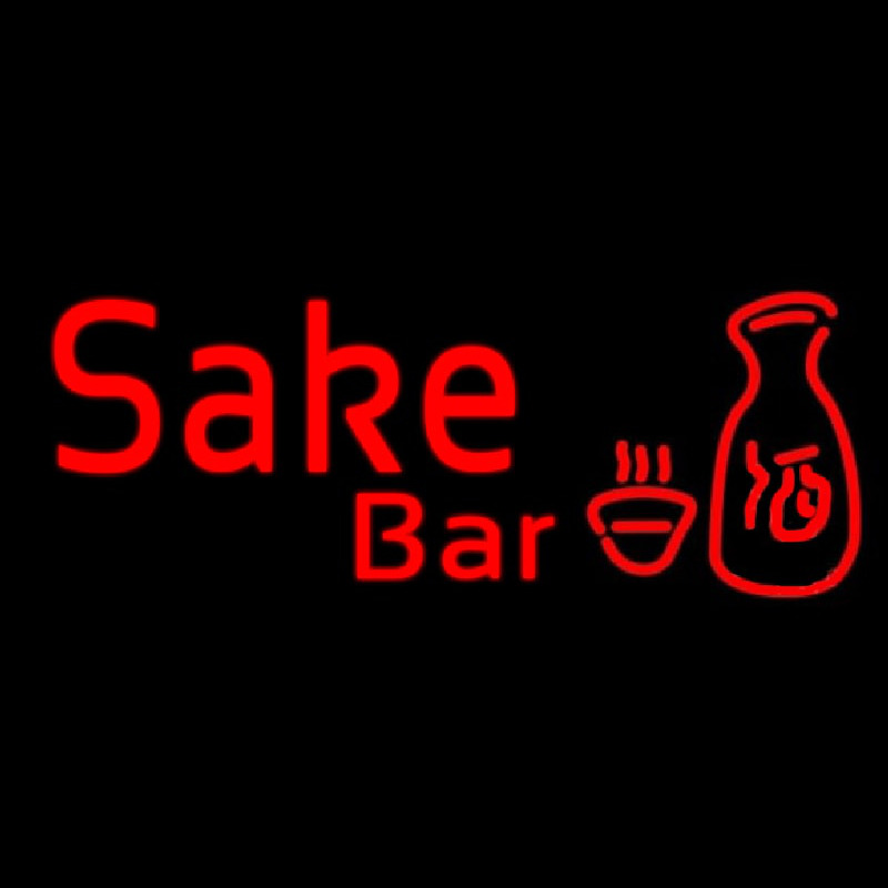 Red Sake Bar With Bottle And Glass Neonskylt