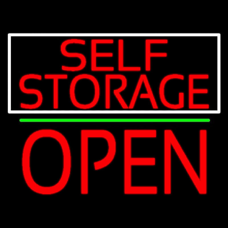 Red Self Storage White Border Open 1 Neonskylt