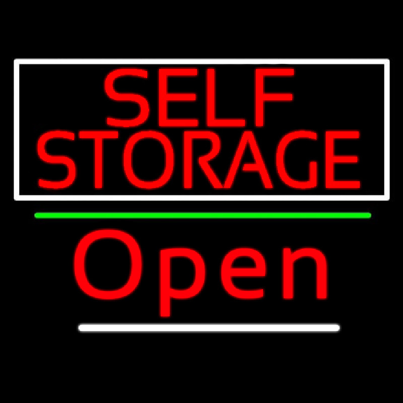 Red Self Storage White Border Open 3 Neonskylt