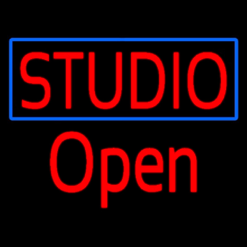 Red Studio Open Blue Border Neonskylt