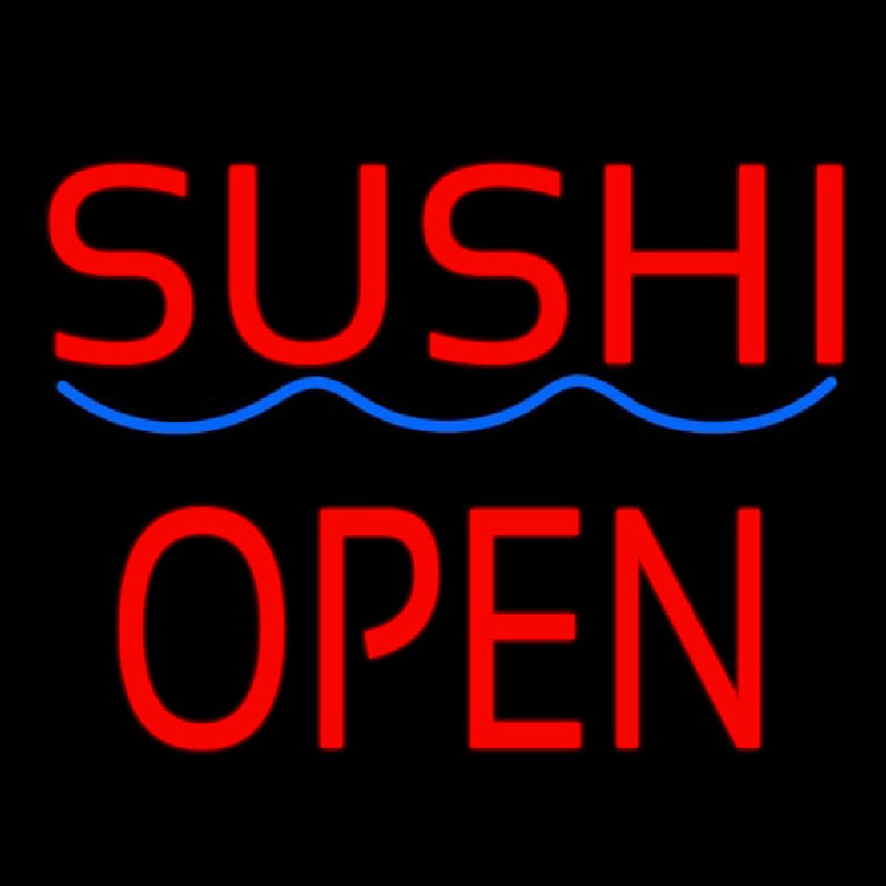 Red Sushi Block Open Blue Curve Neonskylt