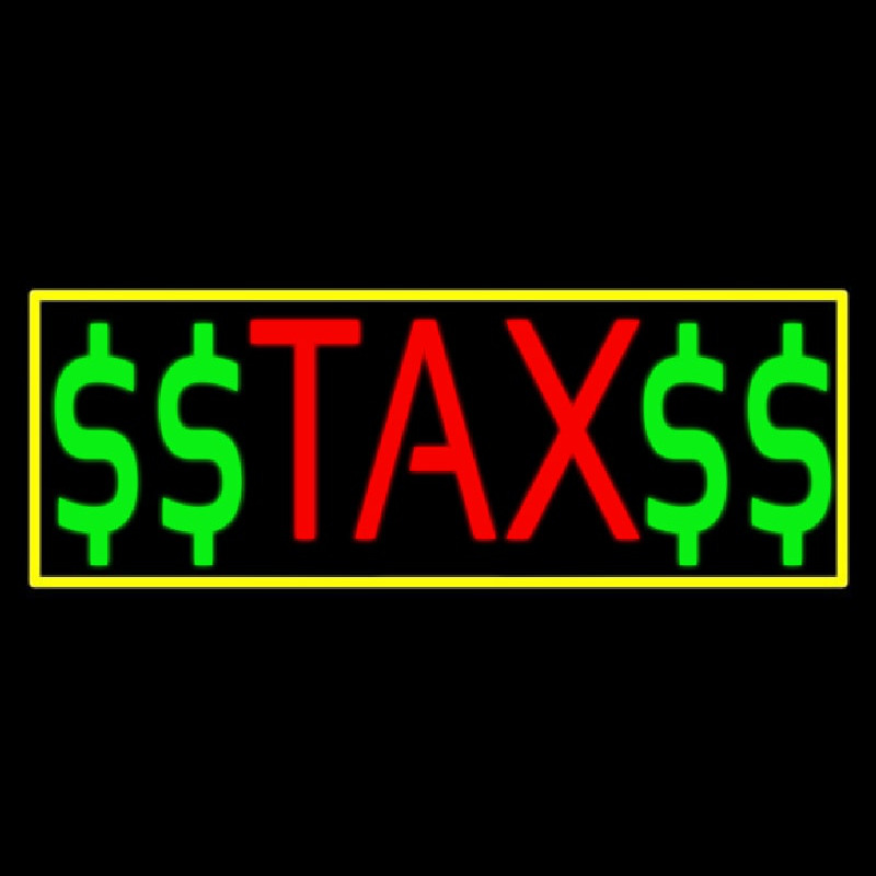 Red Ta  With Dollar Logo With Yellow Border Neonskylt