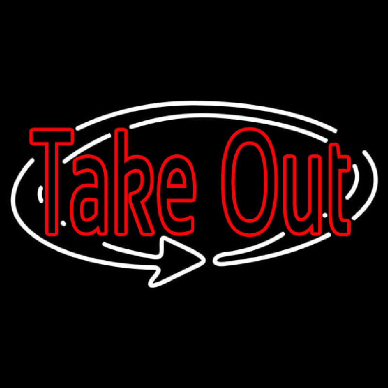 Red Take Out With Arrow Neonskylt