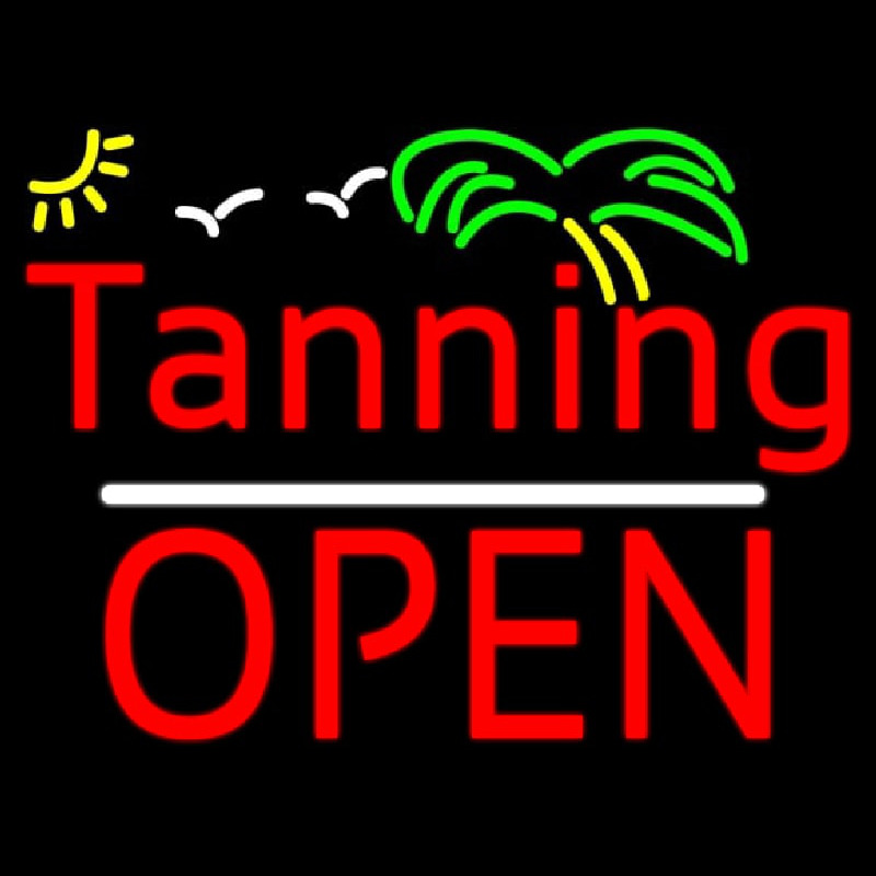 Red Tanning Block Open Neonskylt