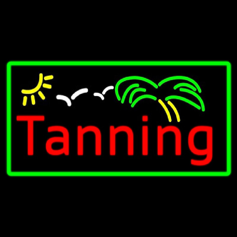 Red Tanning Palm Tree With Green Border Neonskylt