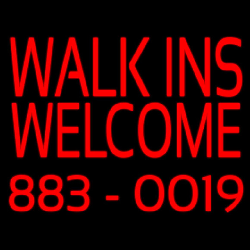 Red Walk Ins Welcome With Phone Number Neonskylt