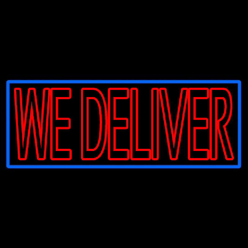 Red We Deliver With Blue Border Neonskylt