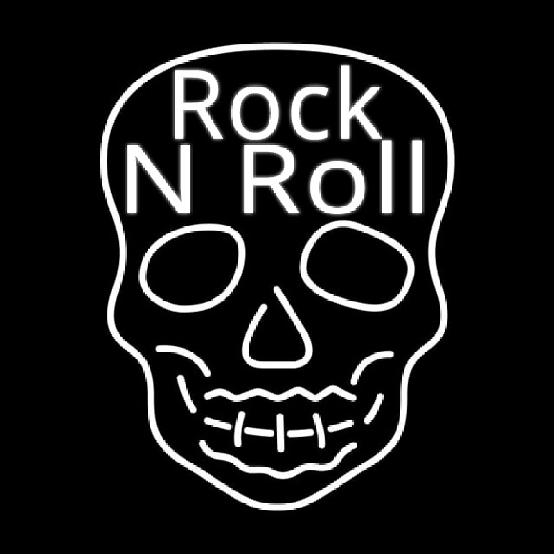Rock N Roll White Skull 2 Neonskylt