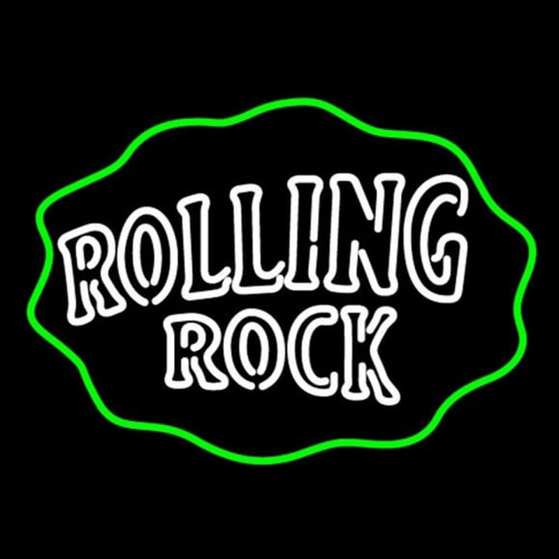 Rolling Rock Double Line Logo With Wavy Circle Neonskylt