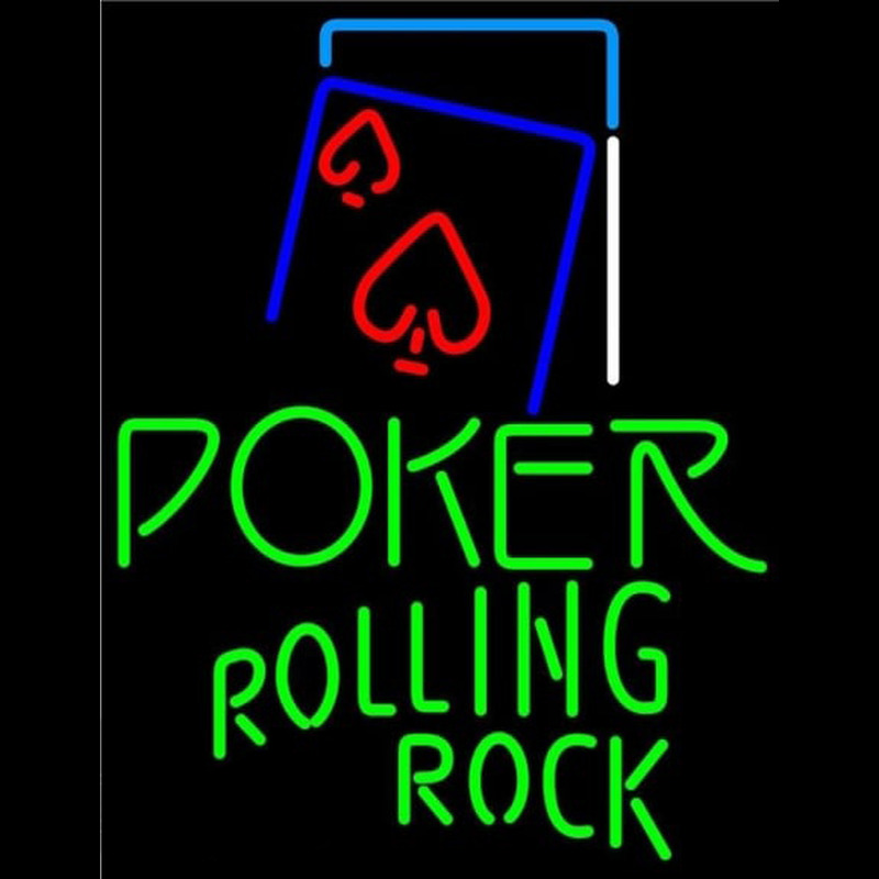 Rolling Rock Green Poker Red Heart Beer Sign Neonskylt