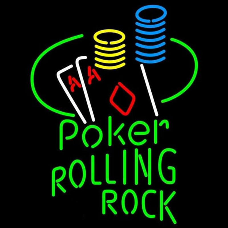 Rolling Rock Poker Ace Coin Table Beer Sign Neonskylt
