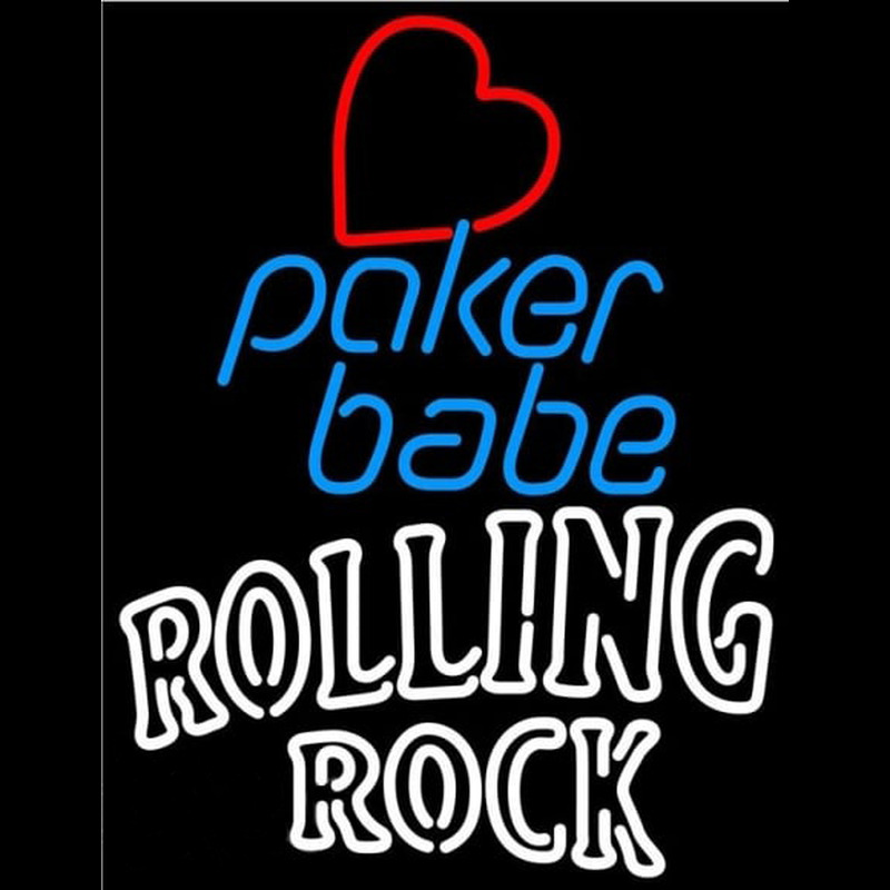 Rolling Rock Poker Girl Heart Babe Beer Sign Neonskylt