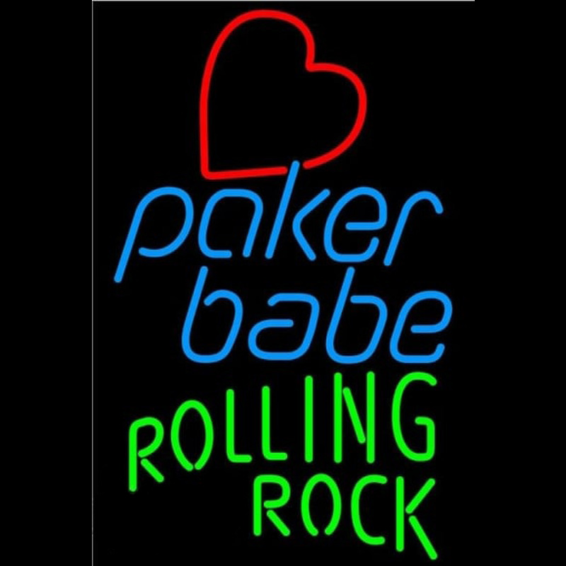 Rolling Rock Poker Girl Heart Babe Beer Sign Neonskylt