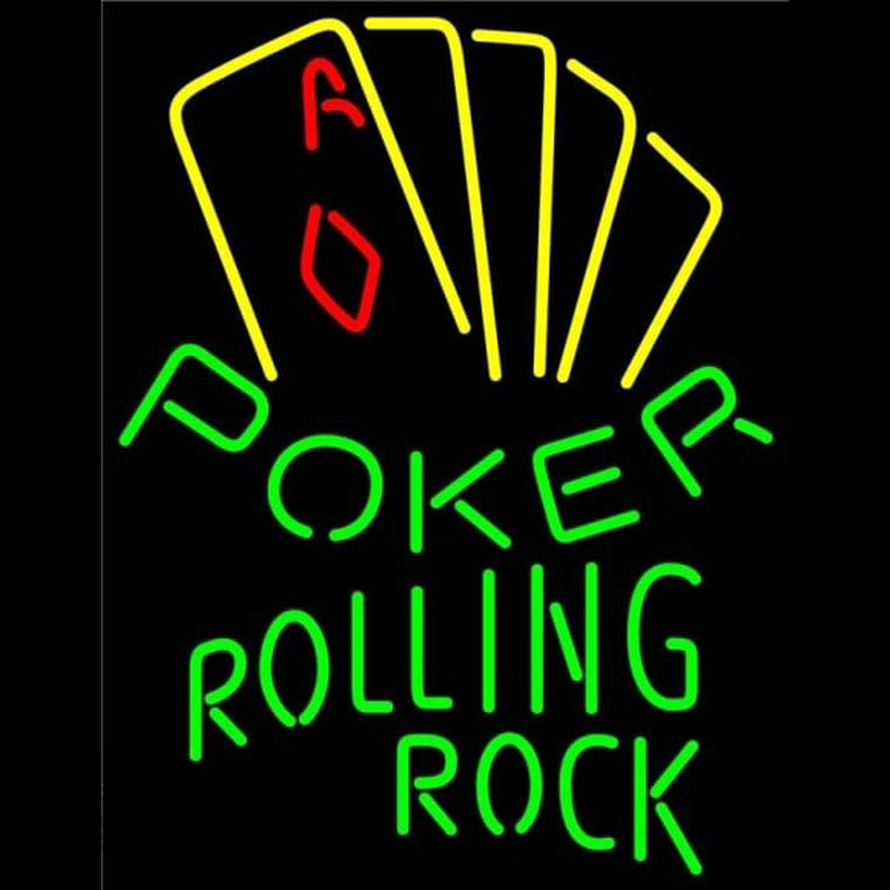 Rolling Rock Poker Yellow Beer Sign Neonskylt