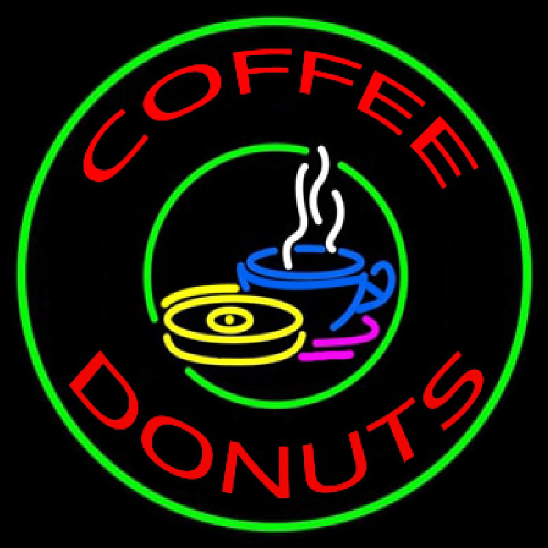 Round Coffee Donuts Neonskylt