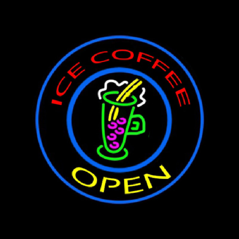 Round Ice Coffee Open Neonskylt