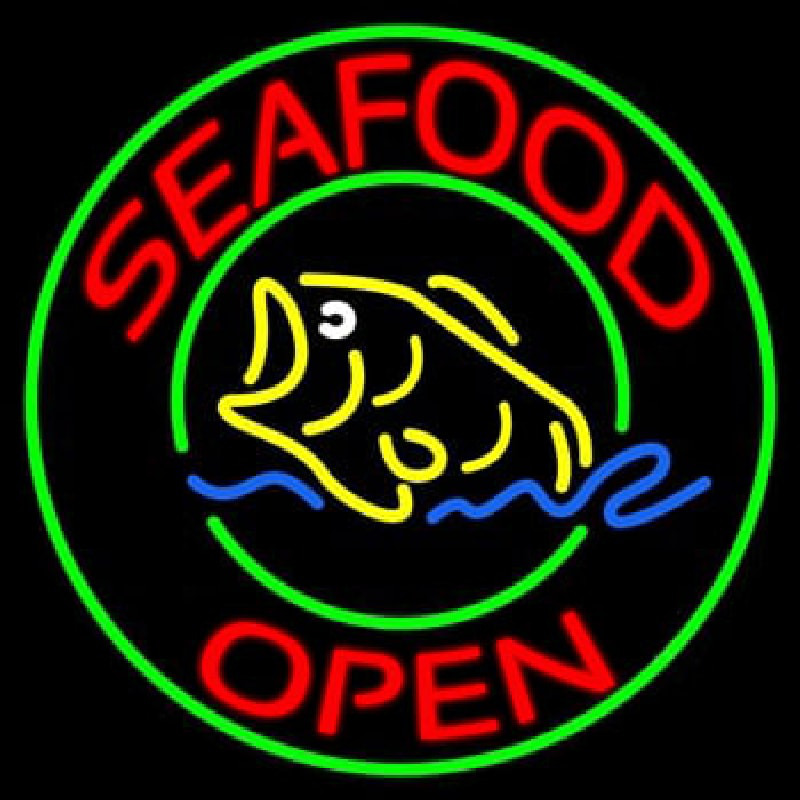 Round Seafood Open  Neonskylt