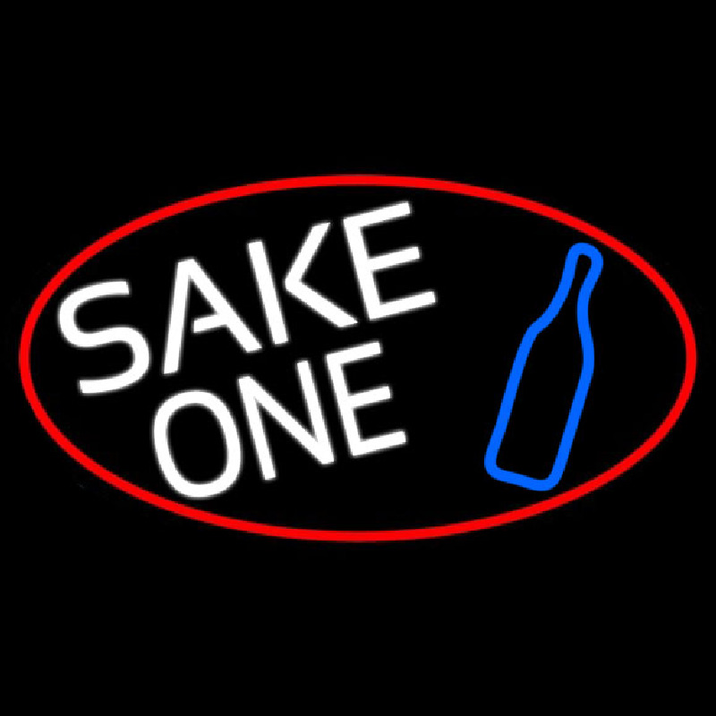 Sake One And Bottle Oval With Red Border Neonskylt