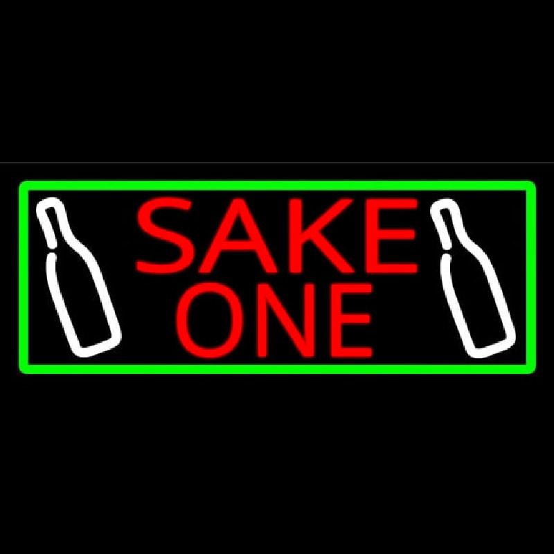 Sake One And Bottle With Green Border Neonskylt