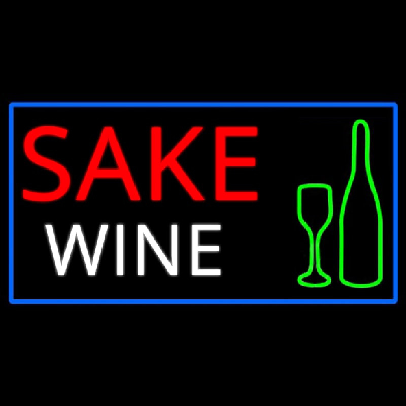 Sake Wine Bottle Glass With Blue Border Neonskylt