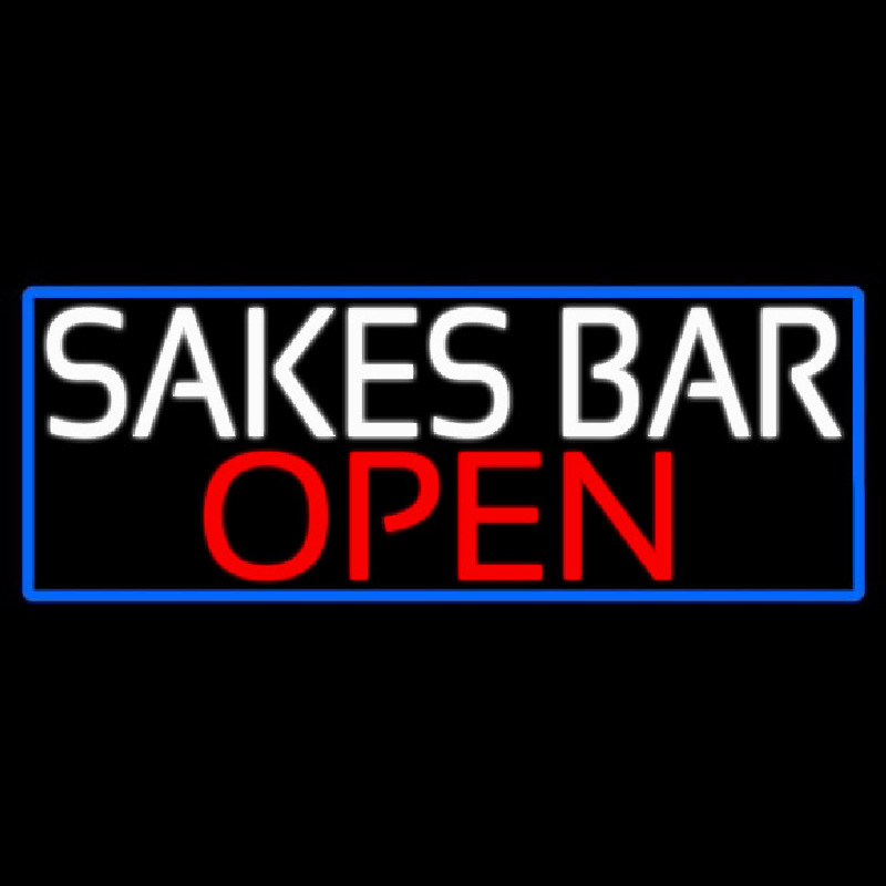 Sakes Bar Open With Blue Border Neonskylt